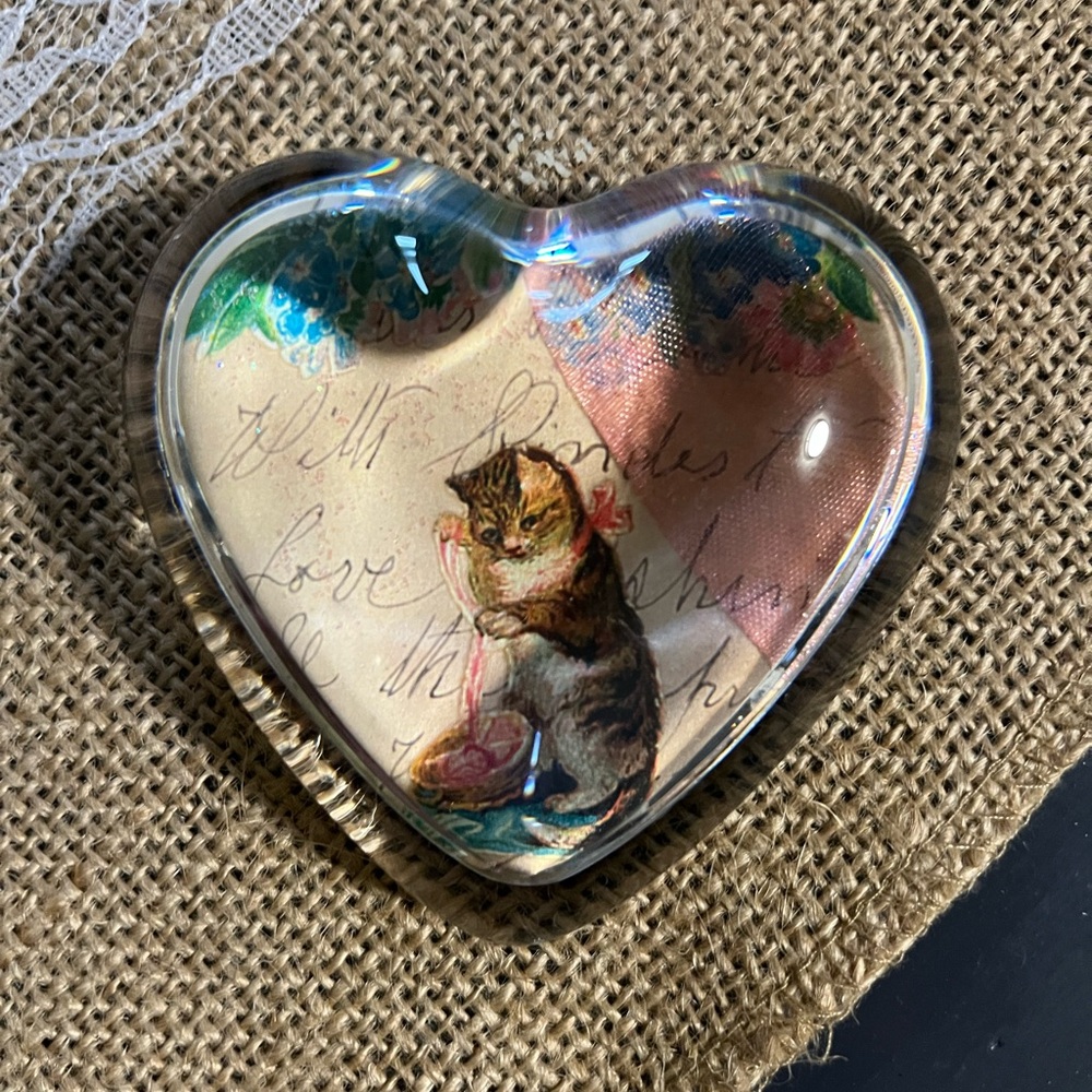 Heart-Shaped Cat Paperweight signed